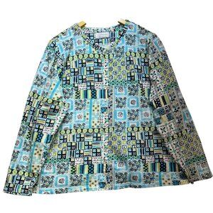 CJ Banks Women's Snap Front Cardigan Sweater Long Sleeve Multi Patchwork Stretch